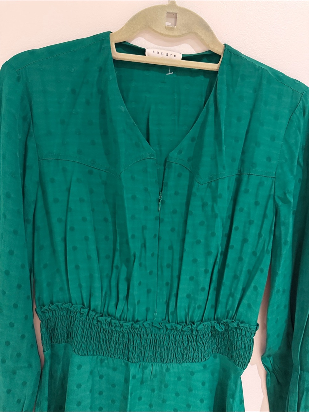 Sandro Emerald Green Polka-Dot Long Sleeve Tunic Size 38 NWT